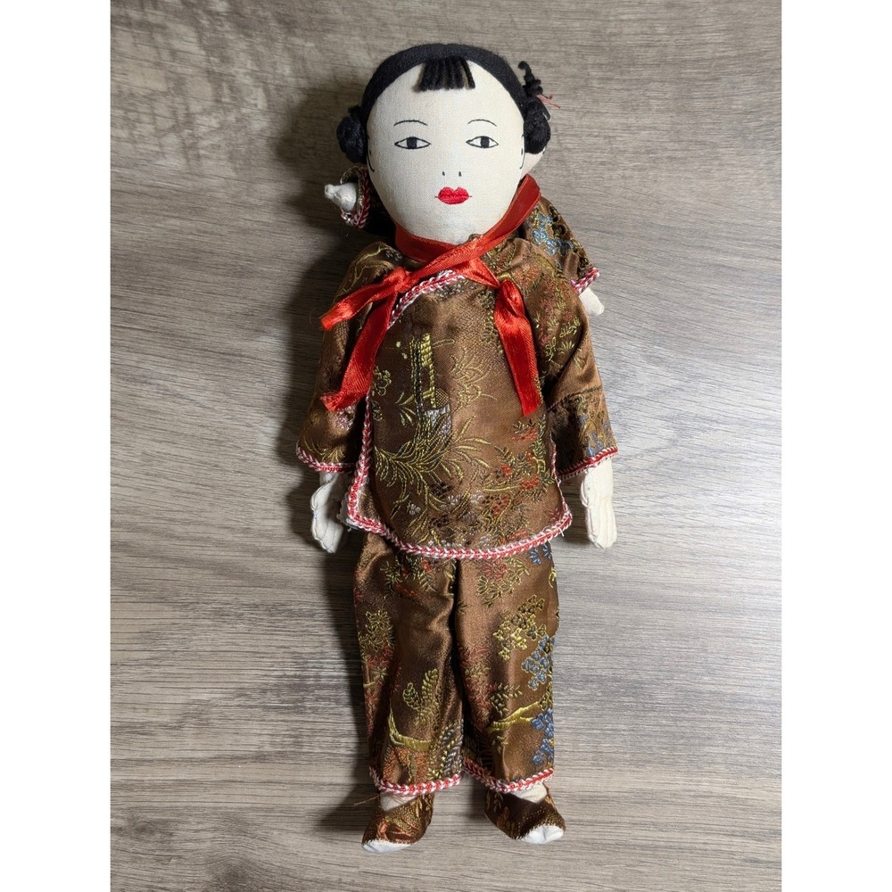 Vintage Ada Lum Style Chinese Cloth Doll Mother, Baby in Papoose Handmade 11"